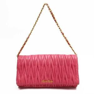 Miu Miu Chain Shoulder Bag Clutch Matelasse Pink Gold Leather